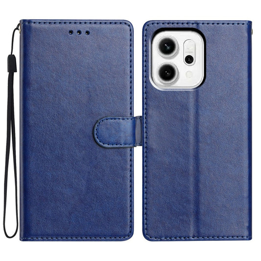 For Oppo Reno14 5G (Global) Leather Case Wallet Stand Phone Cover with Handy Strap - Blue