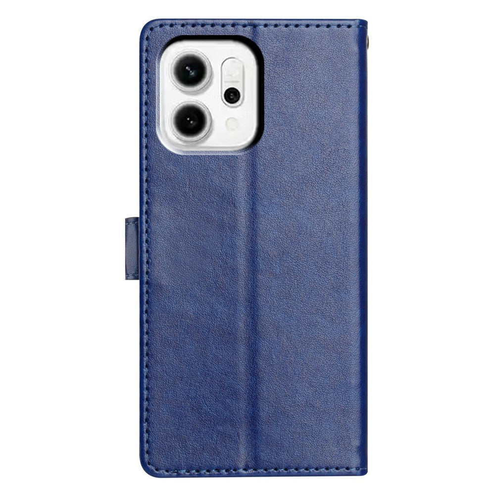 For Oppo Reno14 5G (Global) Leather Case Wallet Stand Phone Cover with Handy Strap - Blue