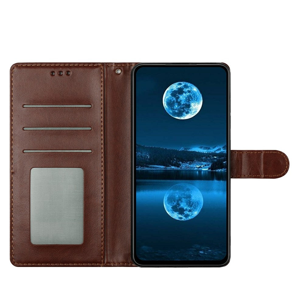 For Oppo Reno14 5G (Global) Leather Case Wallet Stand Phone Cover with Handy Strap - Brown