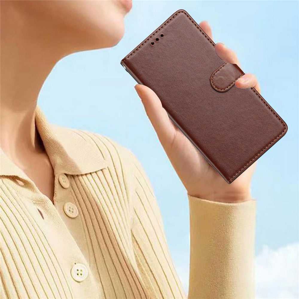 For Oppo Reno14 5G (Global) Leather Case Wallet Stand Phone Cover with Handy Strap - Brown