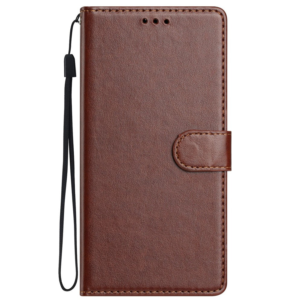 For Oppo Reno14 5G (Global) Leather Case Wallet Stand Phone Cover with Handy Strap - Brown