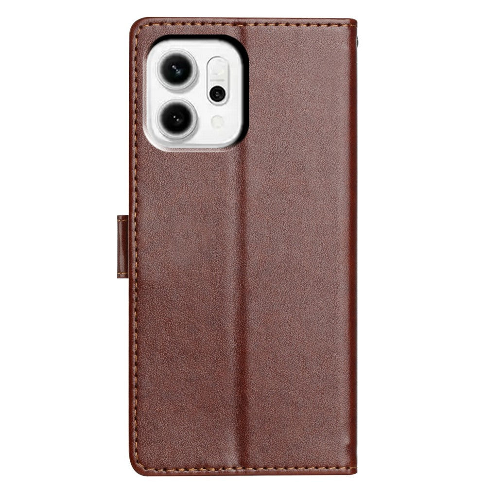 For Oppo Reno14 5G (Global) Leather Case Wallet Stand Phone Cover with Handy Strap - Brown