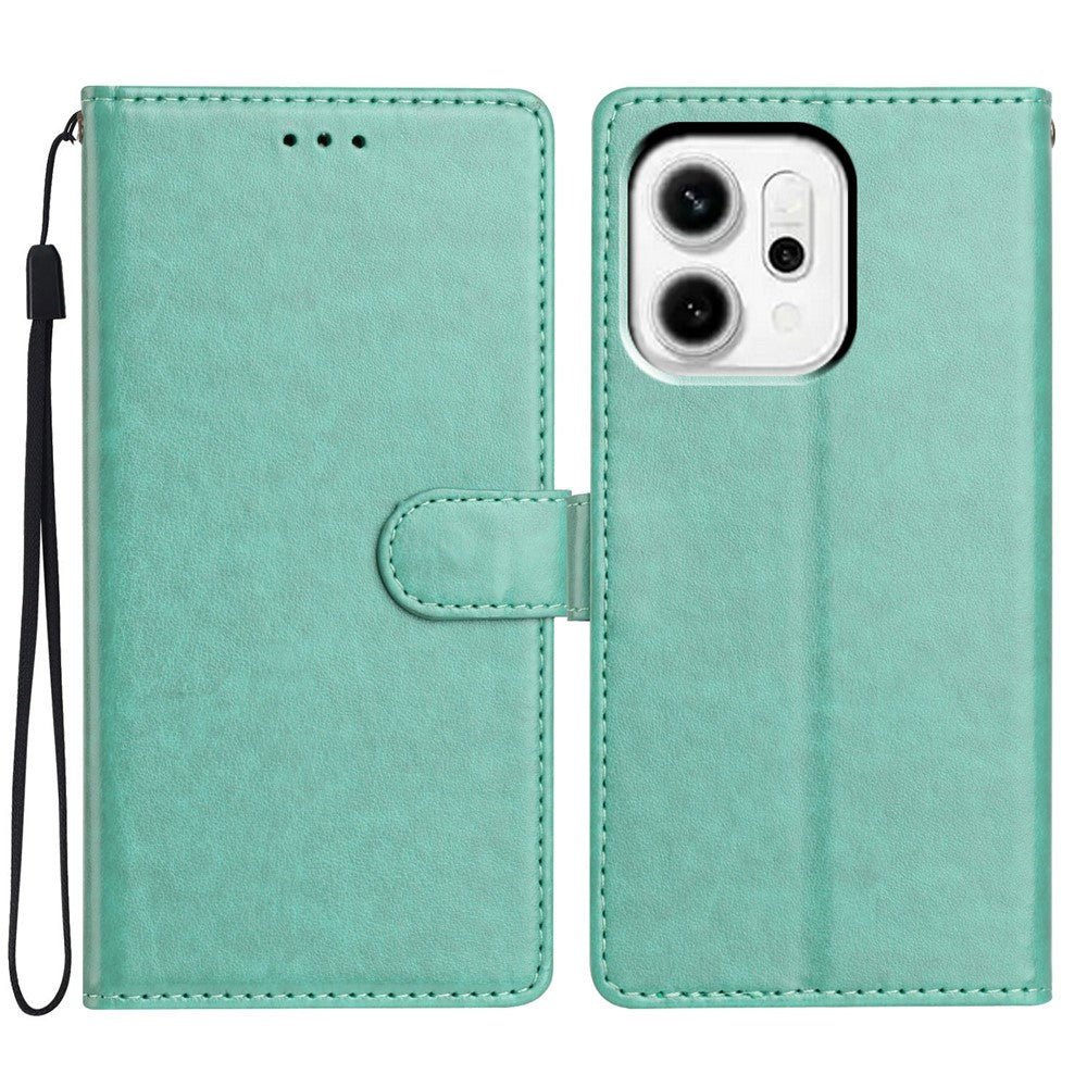 For Oppo Reno14 5G (Global) Leather Case Wallet Stand Phone Cover with Handy Strap - Green