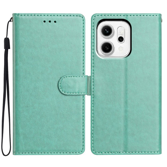 For Oppo Reno14 5G (Global) Leather Case Wallet Stand Phone Cover with Handy Strap - Green