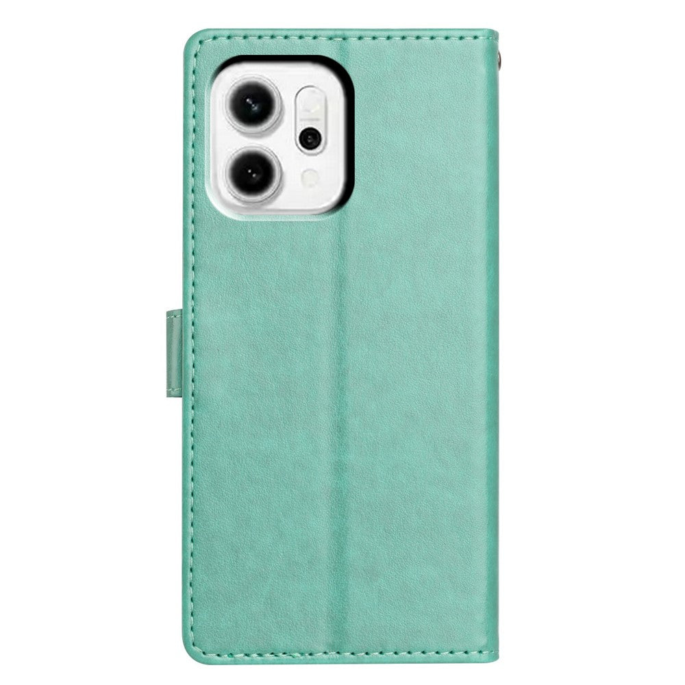 For Oppo Reno14 5G (Global) Leather Case Wallet Stand Phone Cover with Handy Strap - Green