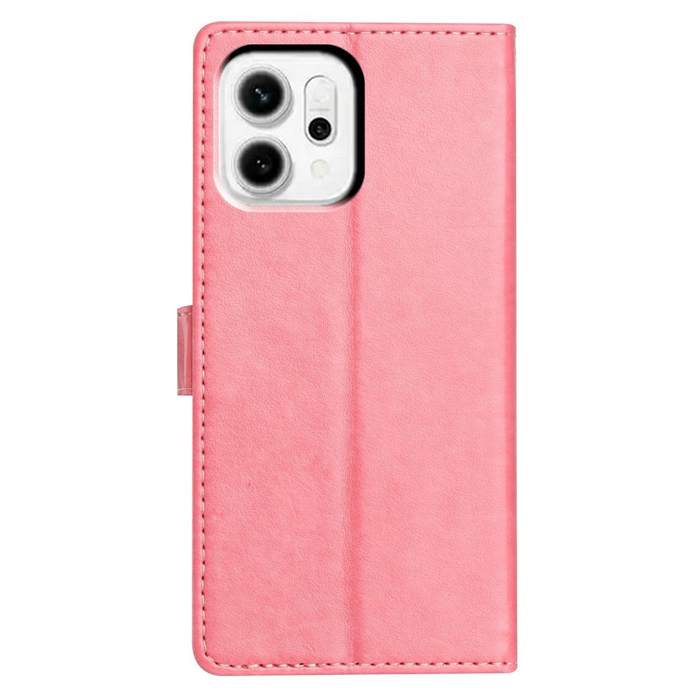 For Oppo Reno14 5G (Global) Leather Case Wallet Stand Phone Cover with Handy Strap - Rose Gold
