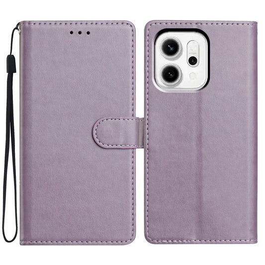 For Oppo Reno14 Pro 5G (Global) Leather Case Wallet Stand Phone Cover with Handy Strap - Purple