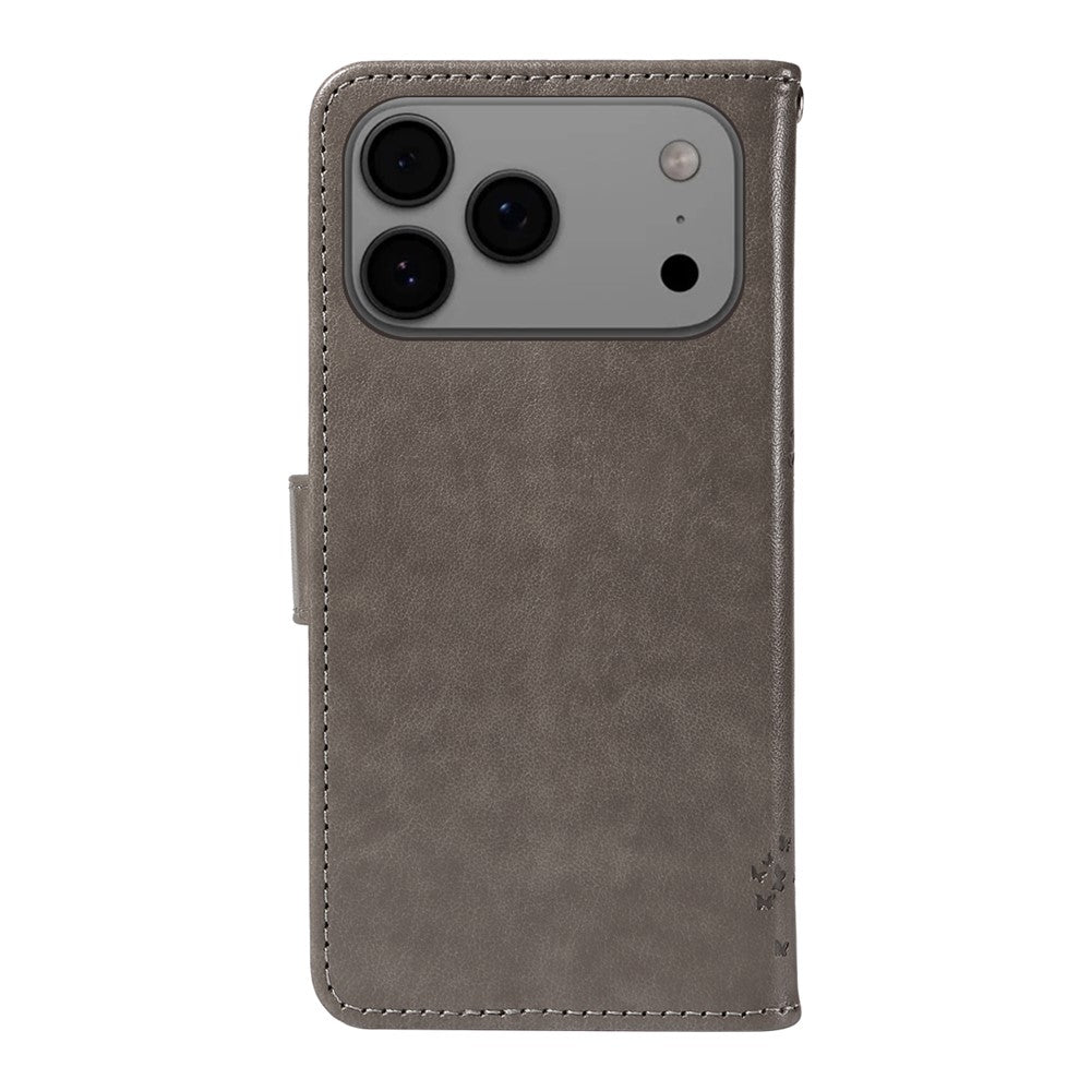 For iPhone 17 Pro Max Phone Case with Stand Cat Tree Pattern Leather Wallet Mobile Cover - Grey