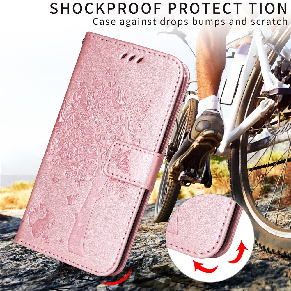For iPhone 17 Pro Max Phone Case with Stand Cat Tree Pattern Leather Wallet Mobile Cover - Rose Gold