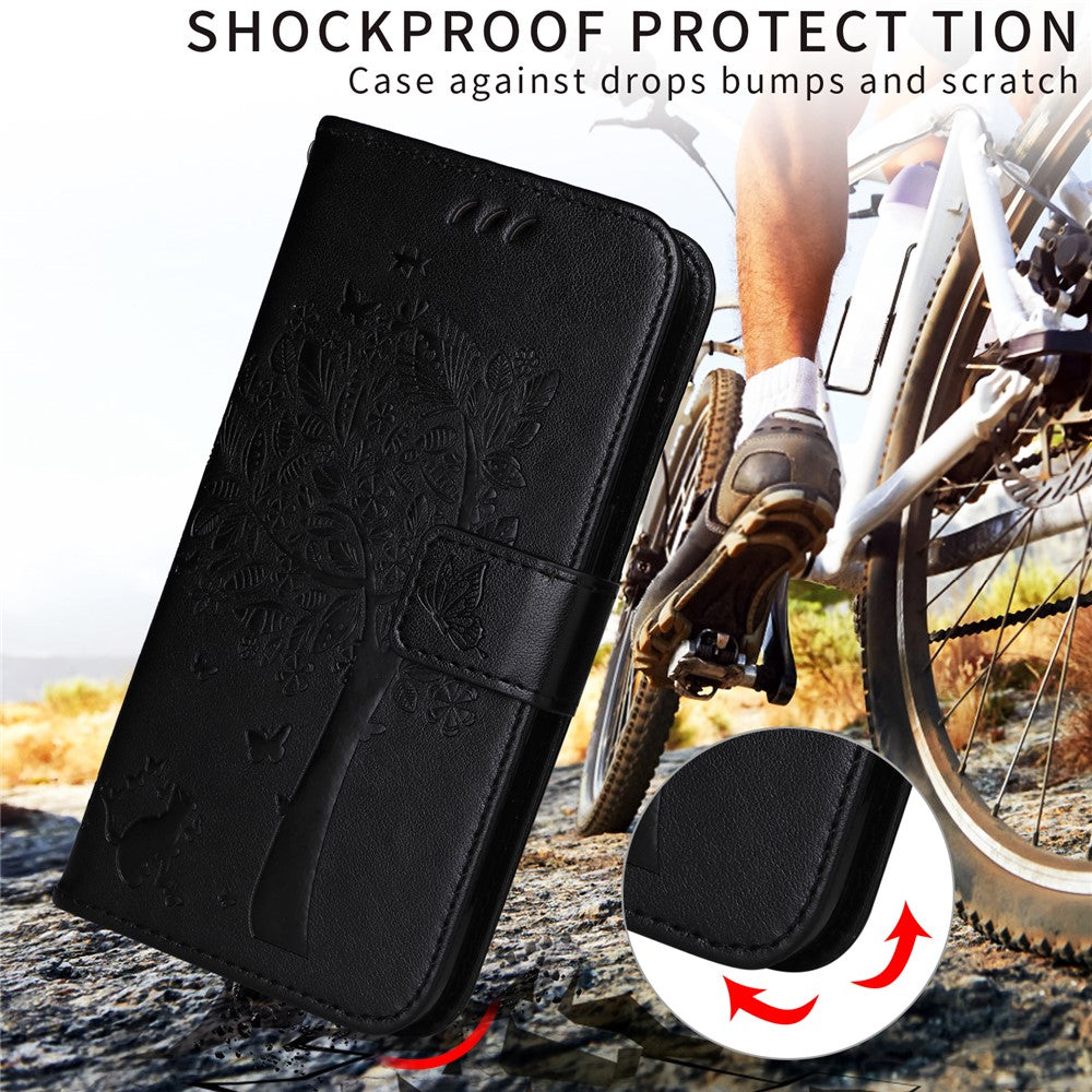 For iPhone 17 Pro Max Phone Case with Stand Cat Tree Pattern Leather Wallet Mobile Cover -  Black