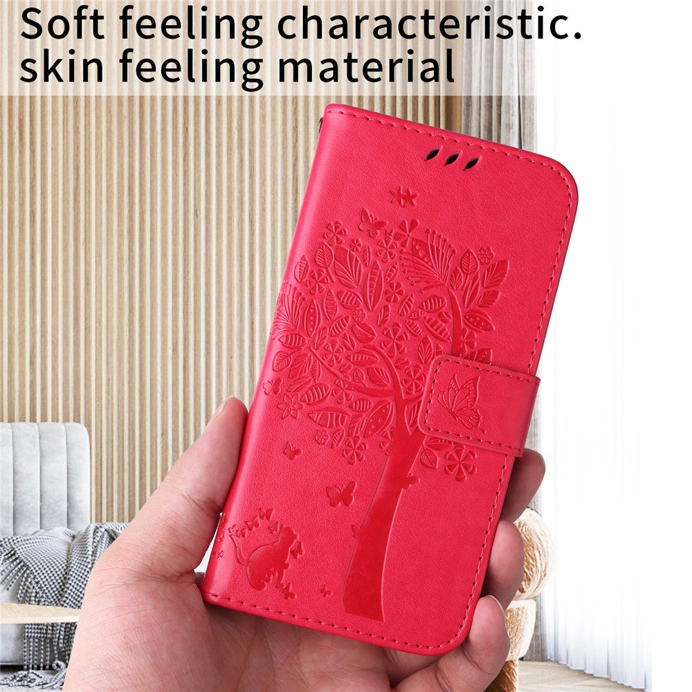 For iPhone 17 Pro Max Phone Case with Stand Cat Tree Pattern Leather Wallet Mobile Cover - Rose