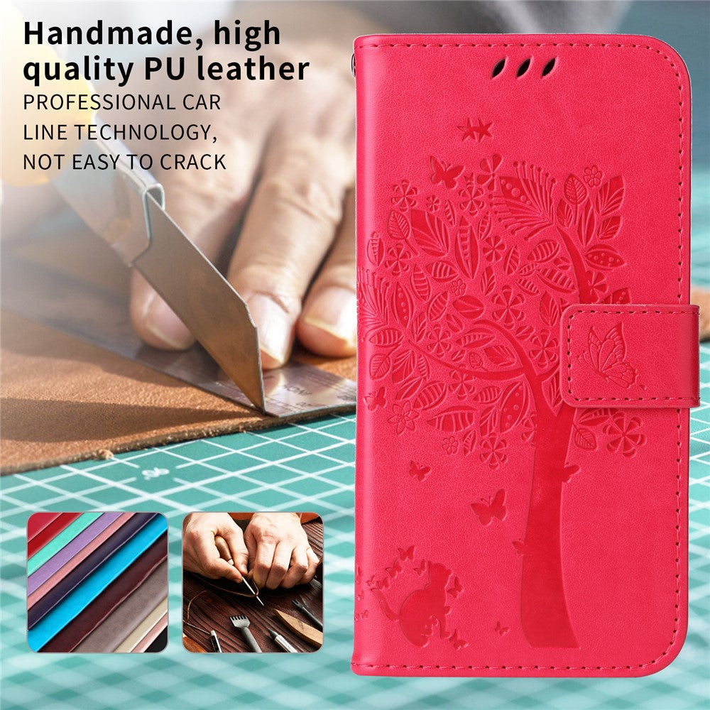 For iPhone 17 Pro Max Phone Case with Stand Cat Tree Pattern Leather Wallet Mobile Cover - Rose