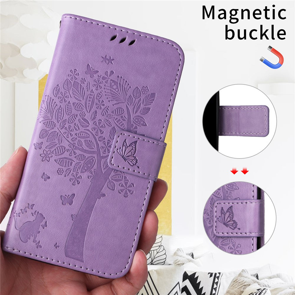 For iPhone 17 Pro Max Phone Case with Stand Cat Tree Pattern Leather Wallet Mobile Cover -  Light Purple