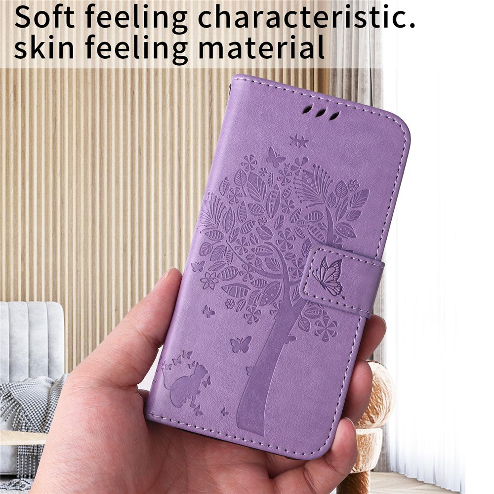 For iPhone 17 Pro Max Phone Case with Stand Cat Tree Pattern Leather Wallet Mobile Cover -  Light Purple