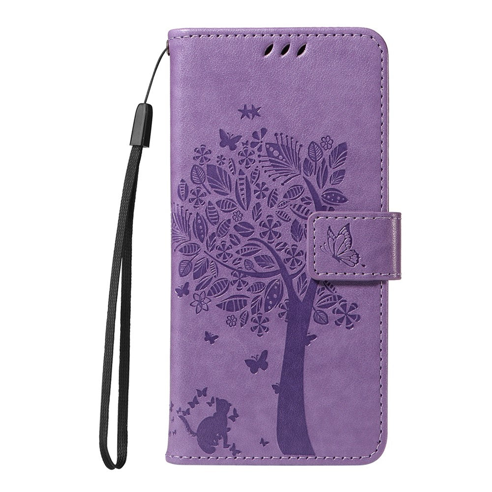 For iPhone 17 Pro Max Phone Case with Stand Cat Tree Pattern Leather Wallet Mobile Cover -  Light Purple