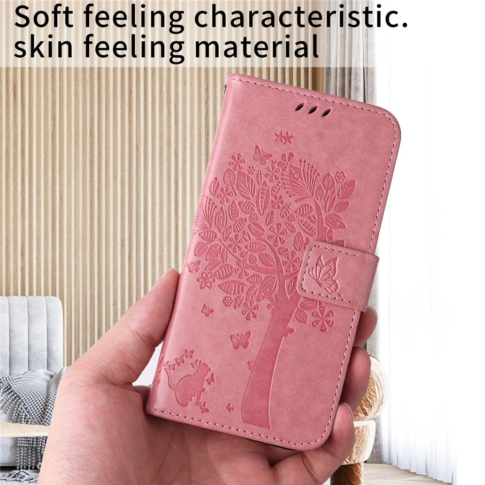 For iPhone 17 Pro Max Phone Case with Stand Cat Tree Pattern Leather Wallet Mobile Cover - Pink