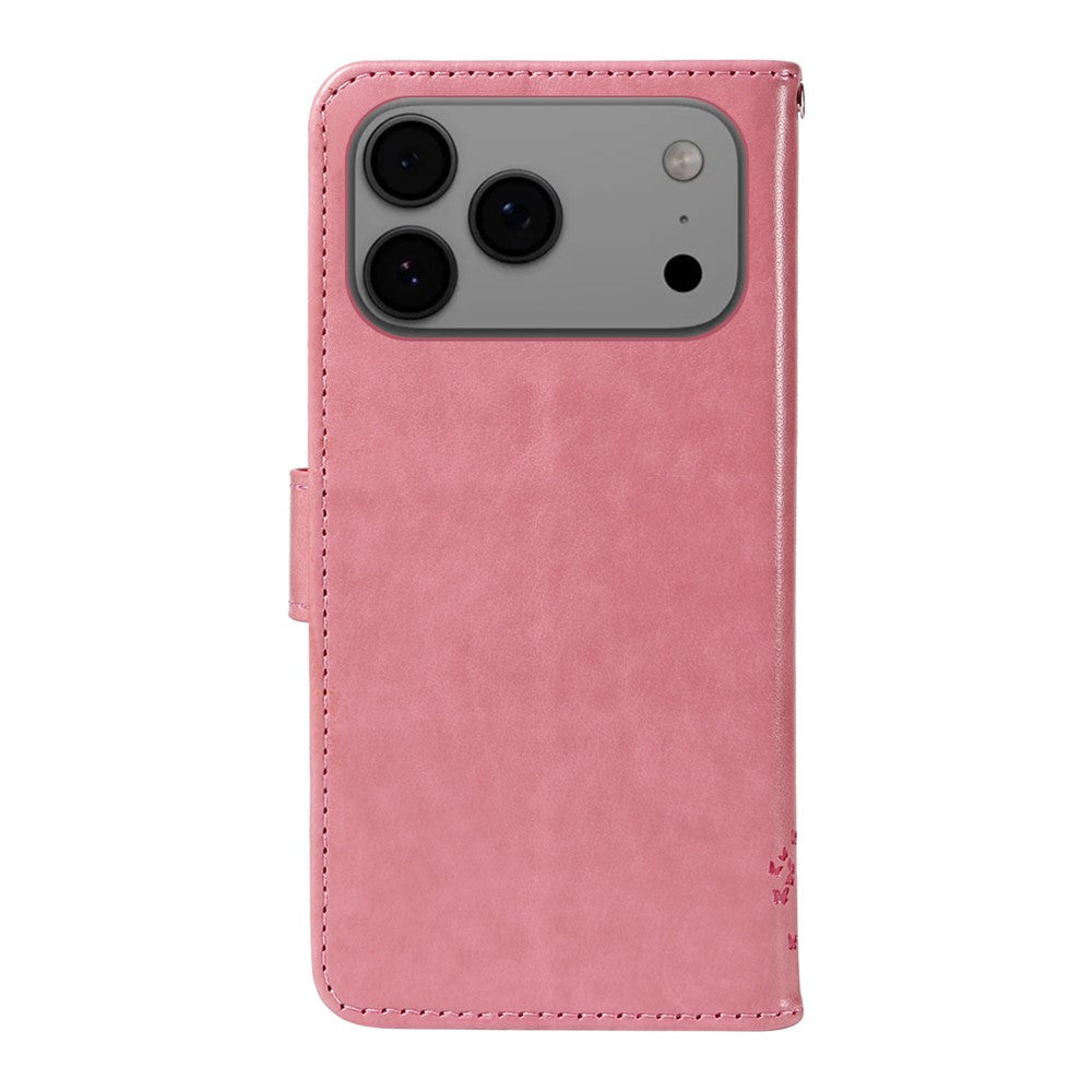 For iPhone 17 Pro Max Phone Case with Stand Cat Tree Pattern Leather Wallet Mobile Cover - Pink