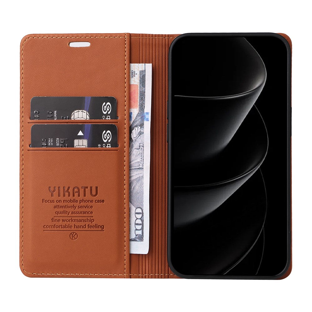 For iPhone 17 Pro Max Phone Cases YIKATU Magnetic Closure PU Leather Mobile Cover - Brown