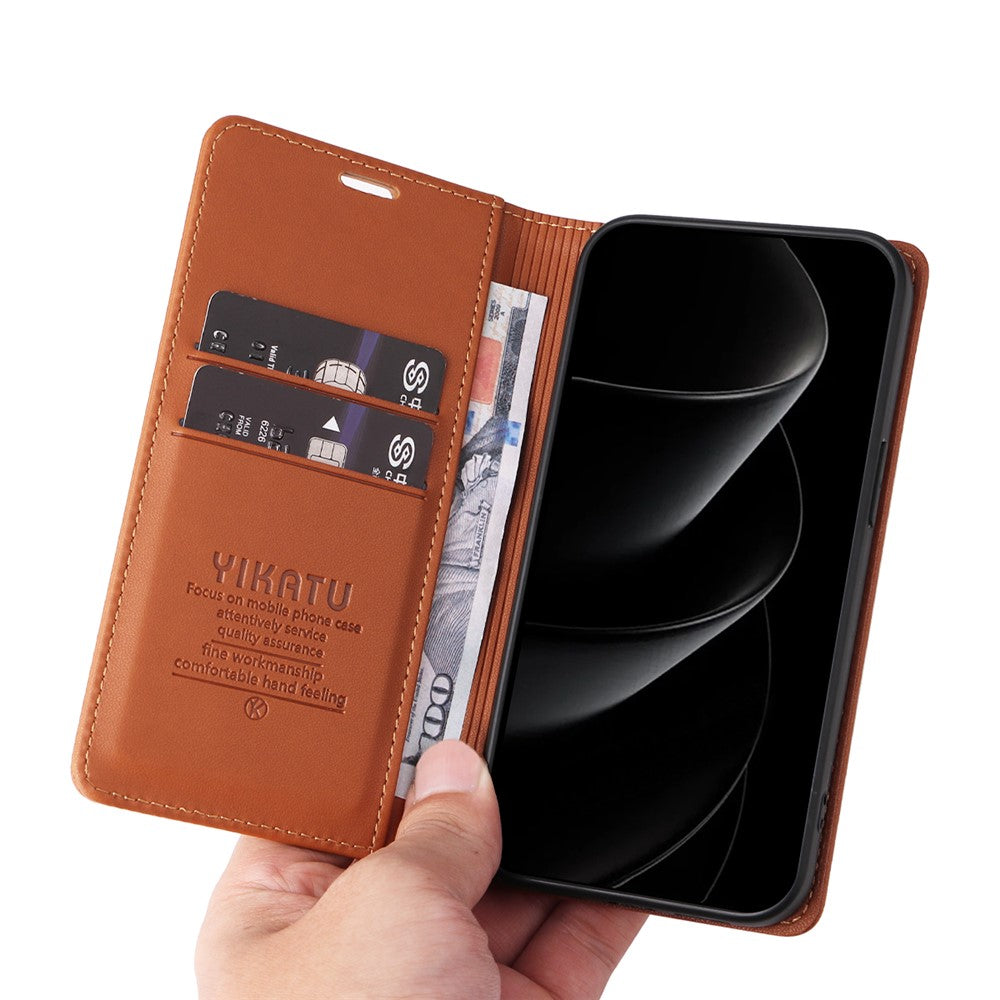 For iPhone 17 Pro Max Phone Cases YIKATU Magnetic Closure PU Leather Mobile Cover - Brown