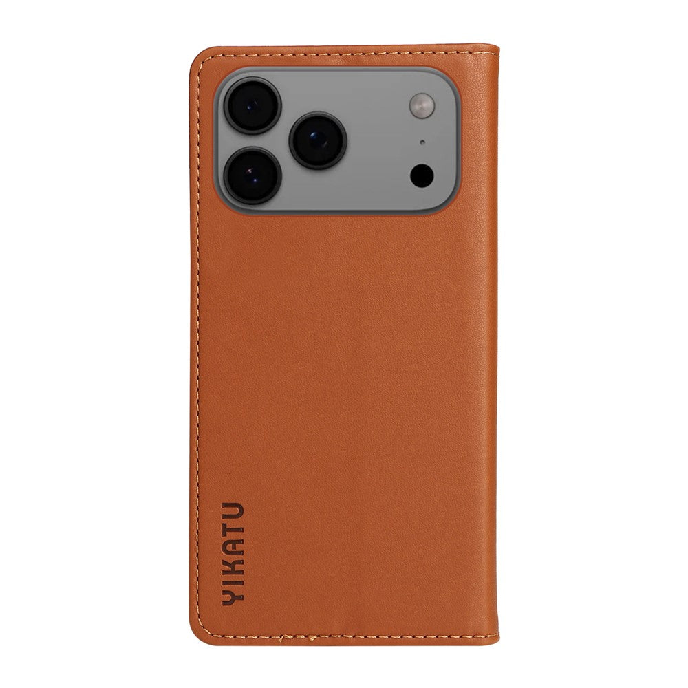 For iPhone 17 Pro Max Phone Cases YIKATU Magnetic Closure PU Leather Mobile Cover - Brown