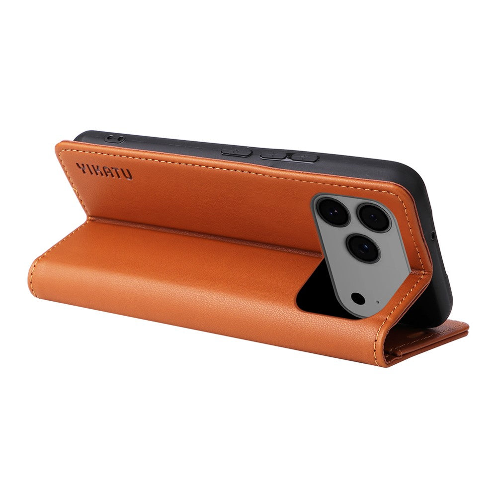 For iPhone 17 Pro Max Phone Cases YIKATU Magnetic Closure PU Leather Mobile Cover - Brown