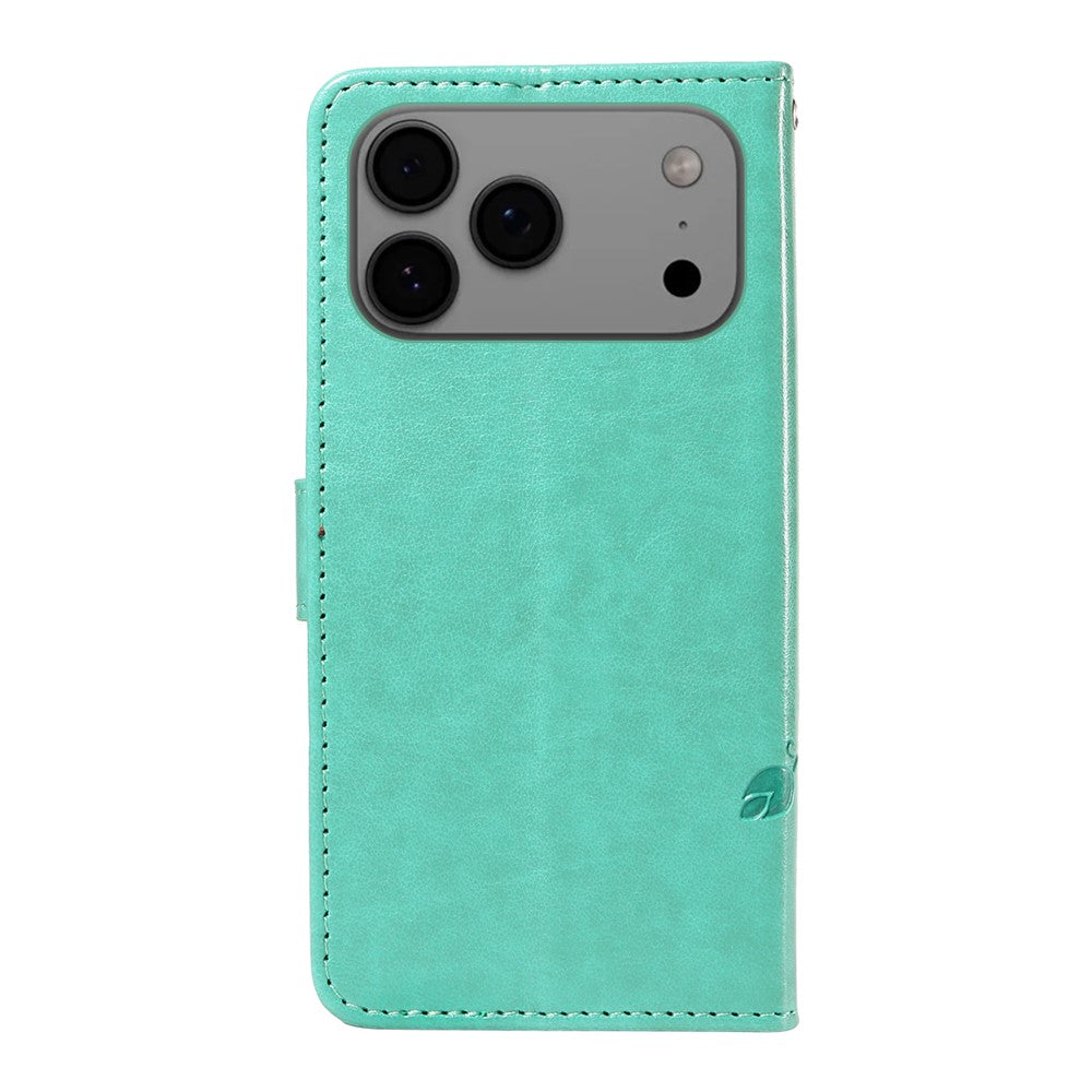For iPhone 17 Pro Max PU Leather Cases Flower Pattern Wallet Stand Phone Cover with Strap - Green