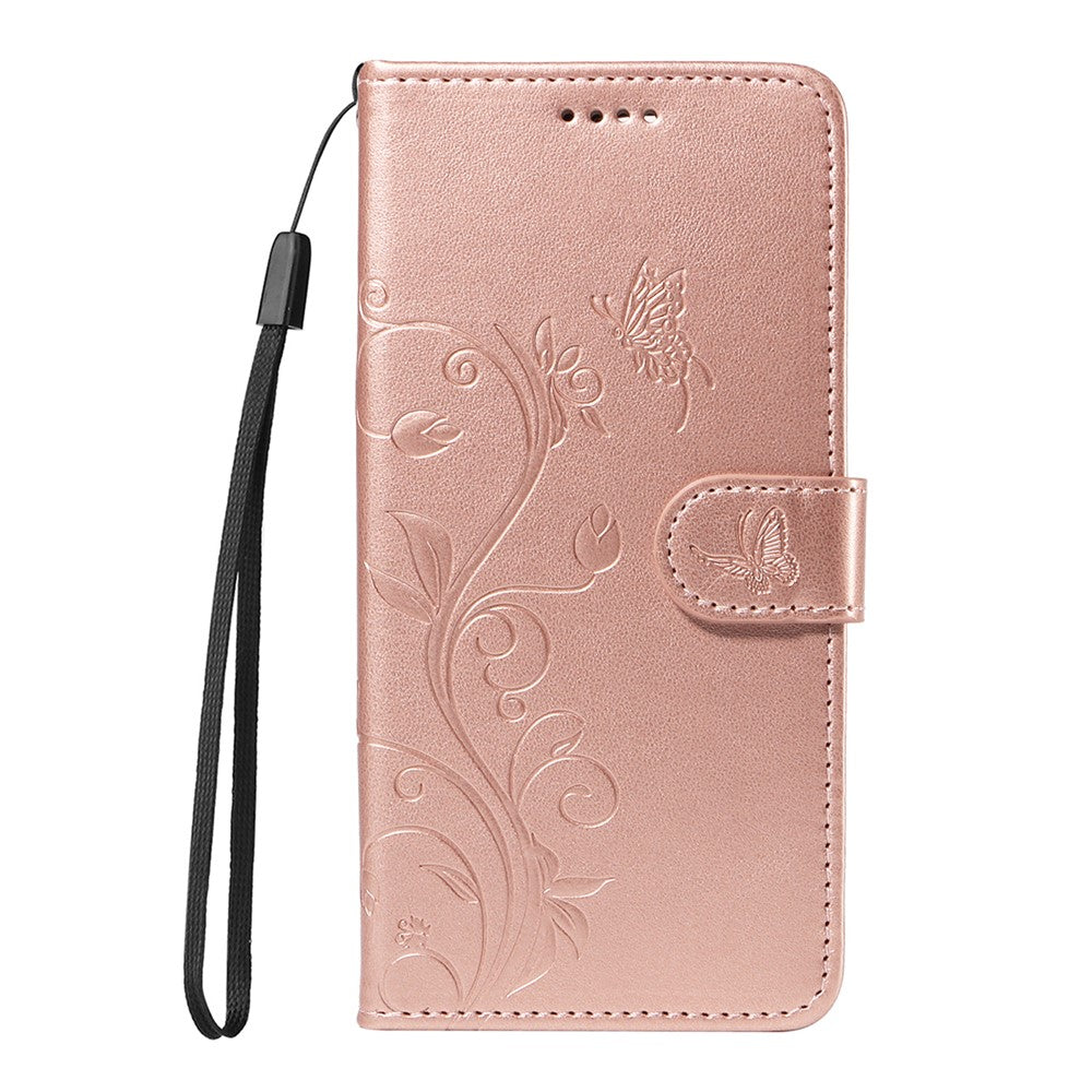 For iPhone 17 Pro Max PU Leather Cases Flower Pattern Wallet Stand Phone Cover with Strap - Rose Gold