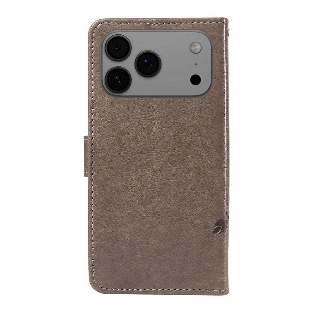 For iPhone 17 Pro Max PU Leather Cases Flower Pattern Wallet Stand Phone Cover with Strap - Grey