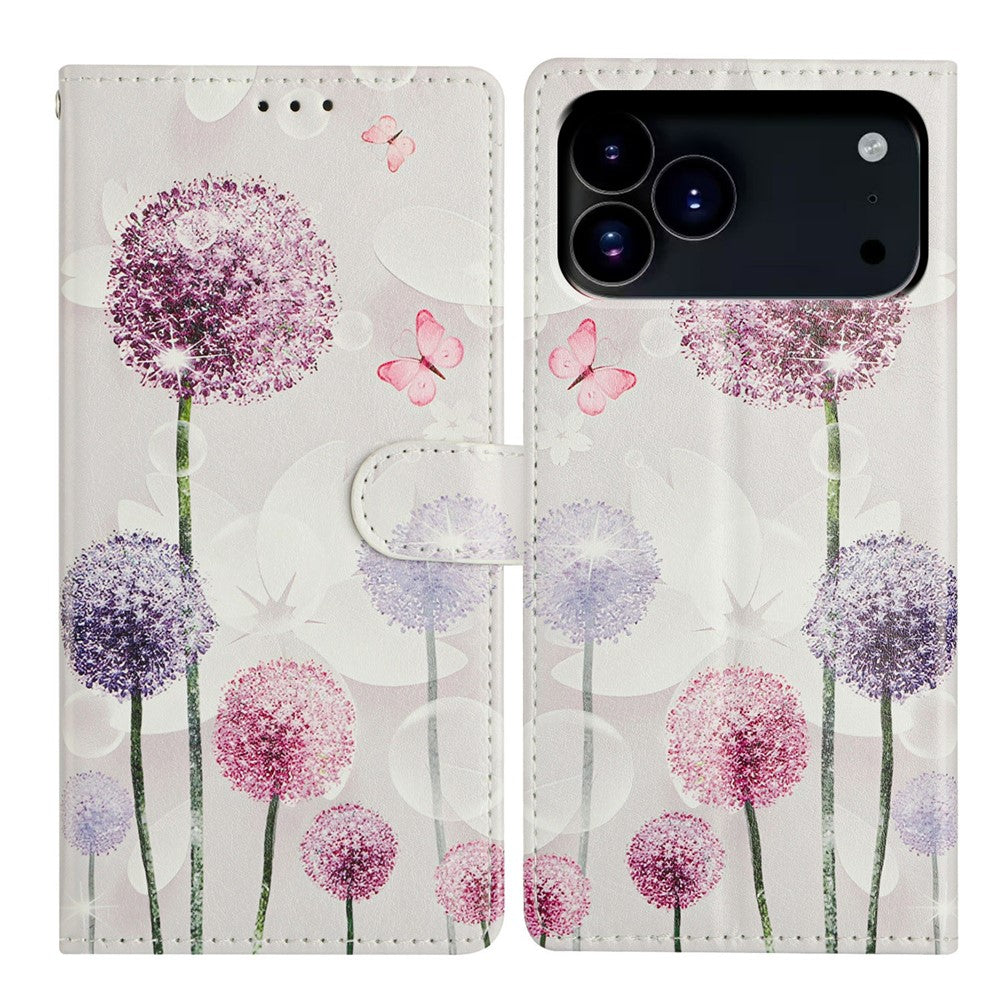 For iPhone 17 Pro Max Case Pattern Printing Wallet Stand Flip Leather Phone Cover with Strap - Dandelion