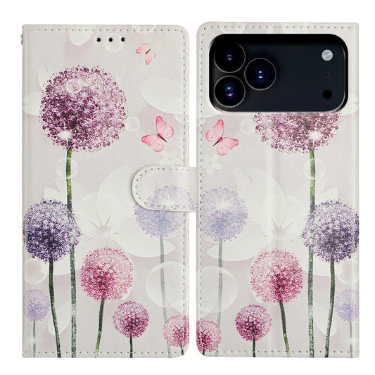 For iPhone 17 Pro Max Case Pattern Printing Wallet Stand Flip Leather Phone Cover with Strap - Dandelion