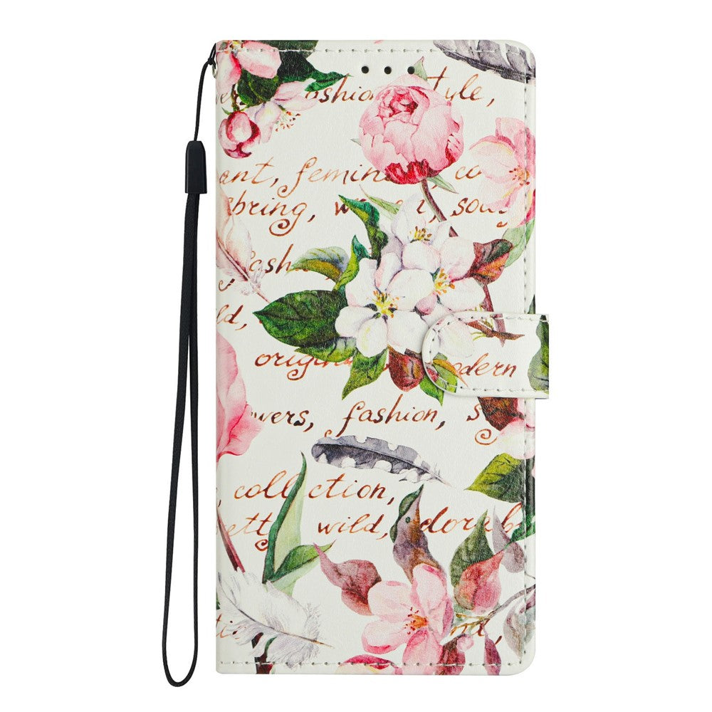 For iPhone 17 Pro Max Case Pattern Printing Wallet Stand Flip Leather Phone Cover with Strap - Green Leaves Flowers