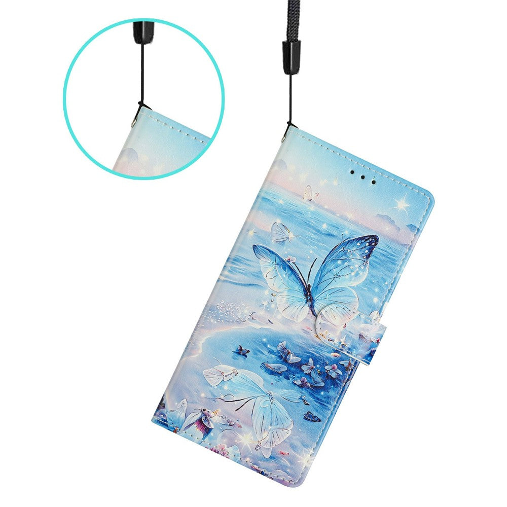 For iPhone 17 Pro Max Case Pattern Printing Wallet Stand Flip Leather Phone Cover with Strap - Ocean Butterfly