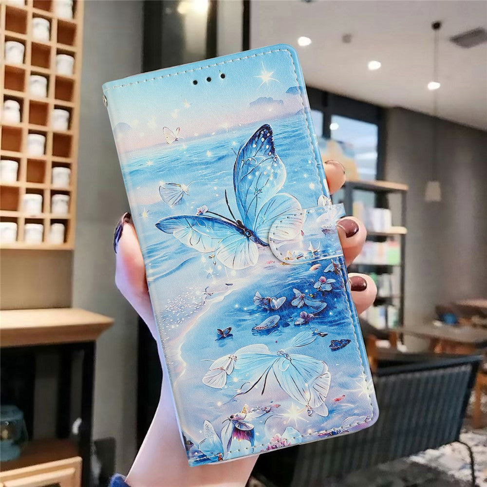 For iPhone 17 Pro Max Case Pattern Printing Wallet Stand Flip Leather Phone Cover with Strap - Ocean Butterfly