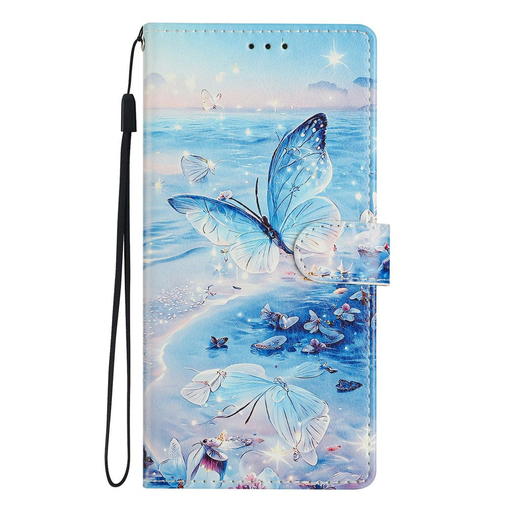 For iPhone 17 Pro Max Case Pattern Printing Wallet Stand Flip Leather Phone Cover with Strap - Ocean Butterfly