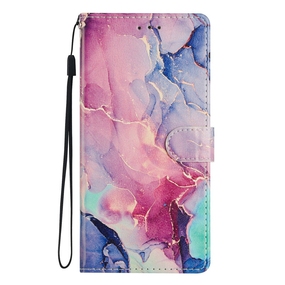For iPhone 17 Pro Max Case Pattern Printing Wallet Stand Flip Leather Phone Cover with Strap - Green Pink Marble