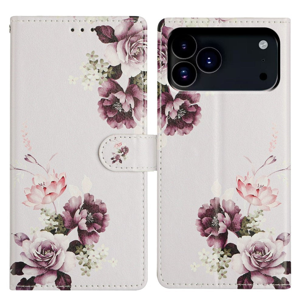 For iPhone 17 Pro Max Case Pattern Printing Wallet Stand Flip Leather Phone Cover with Strap - Cross Rose