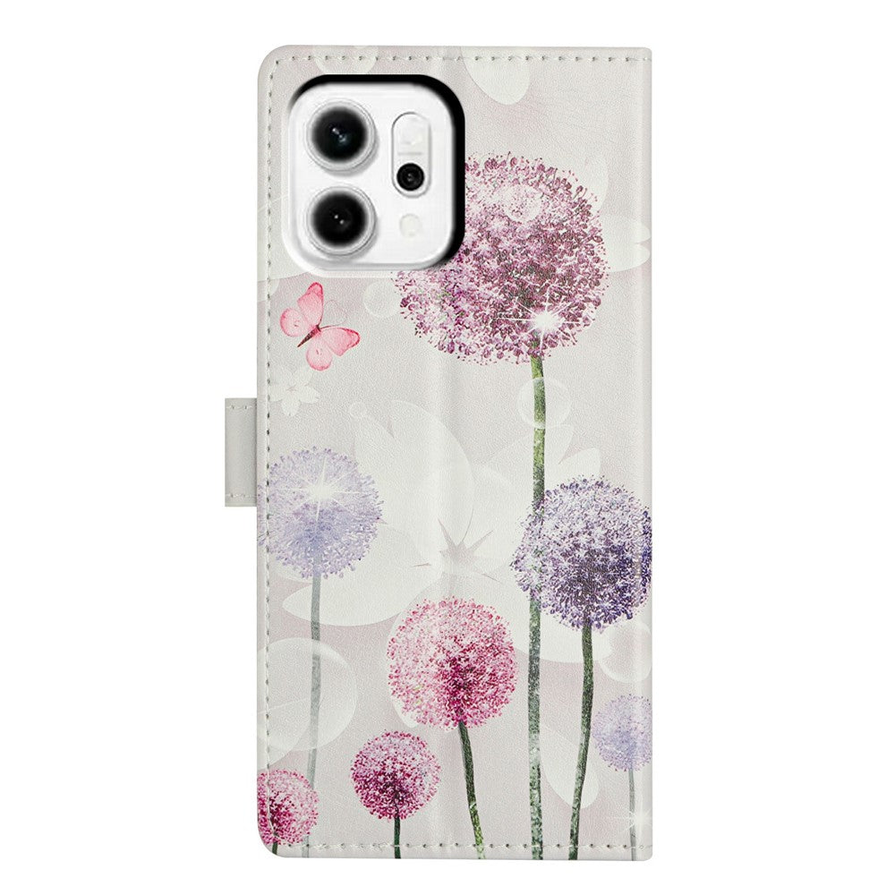 For Oppo Reno14 5G (Global) Case Pattern Printing Wallet Stand Flip Leather Phone Cover with Strap - Dandelion