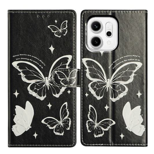 For Oppo Reno14 5G (Global) Case Pattern Printing Wallet Stand Flip Leather Phone Cover with Strap - Butterfly