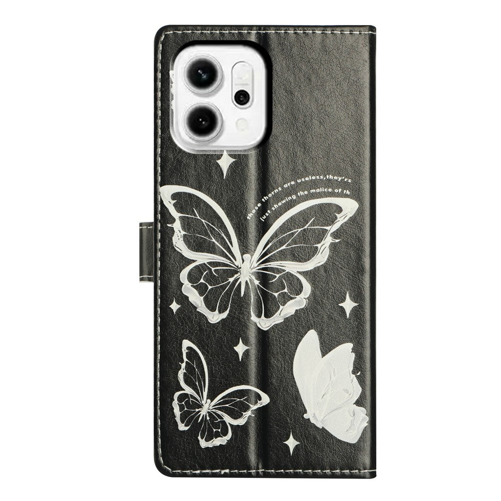 For Oppo Reno14 5G (Global) Case Pattern Printing Wallet Stand Flip Leather Phone Cover with Strap - Butterfly