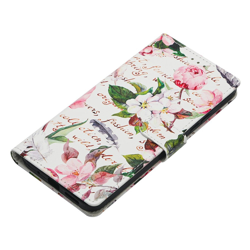 For Oppo Reno14 5G (Global) Case Pattern Printing Wallet Stand Flip Leather Phone Cover with Strap - Green Leaves Flowers