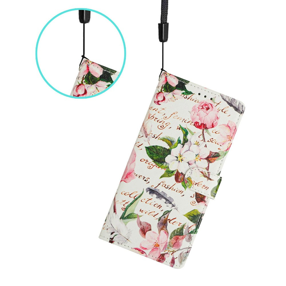 For Oppo Reno14 5G (Global) Case Pattern Printing Wallet Stand Flip Leather Phone Cover with Strap - Green Leaves Flowers