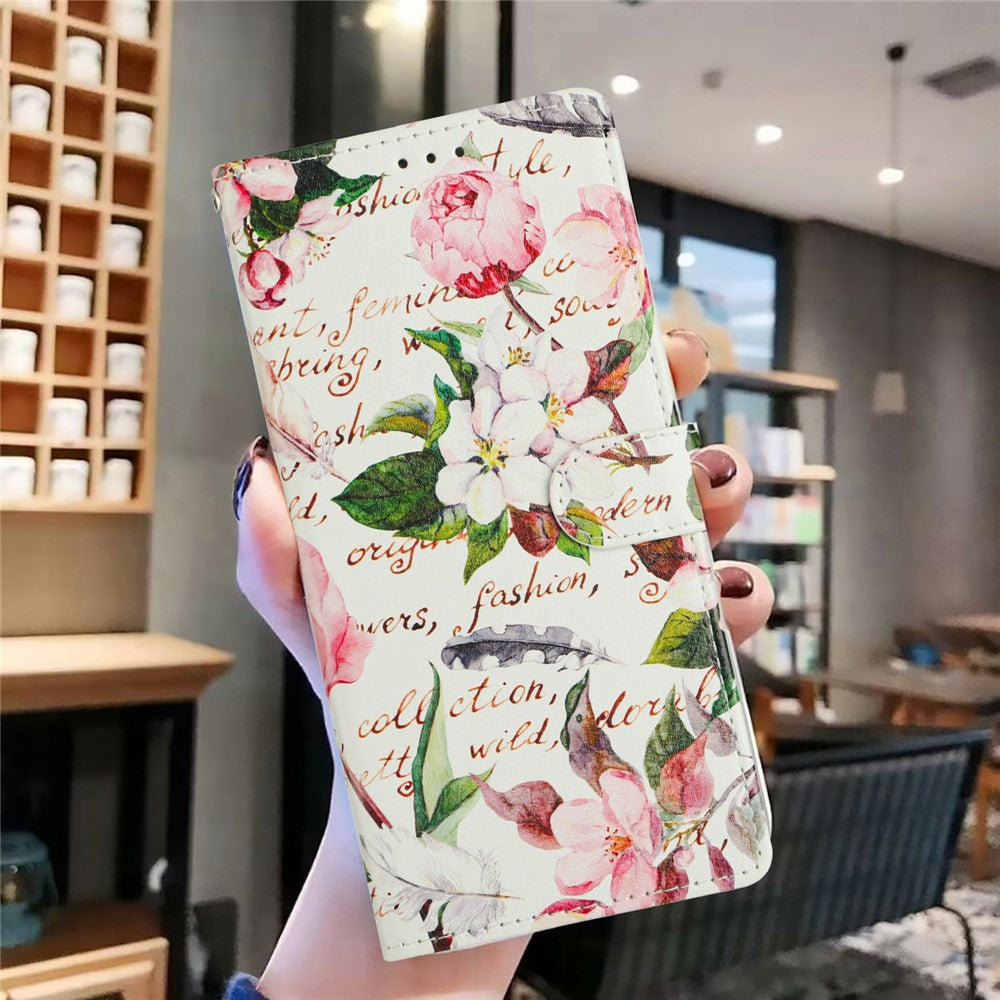 For Oppo Reno14 5G (Global) Case Pattern Printing Wallet Stand Flip Leather Phone Cover with Strap - Green Leaves Flowers