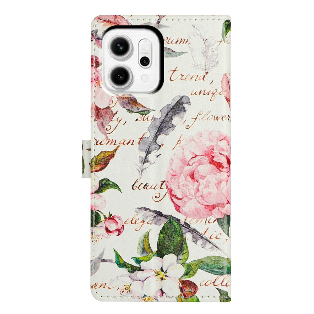 For Oppo Reno14 5G (Global) Case Pattern Printing Wallet Stand Flip Leather Phone Cover with Strap - Green Leaves Flowers