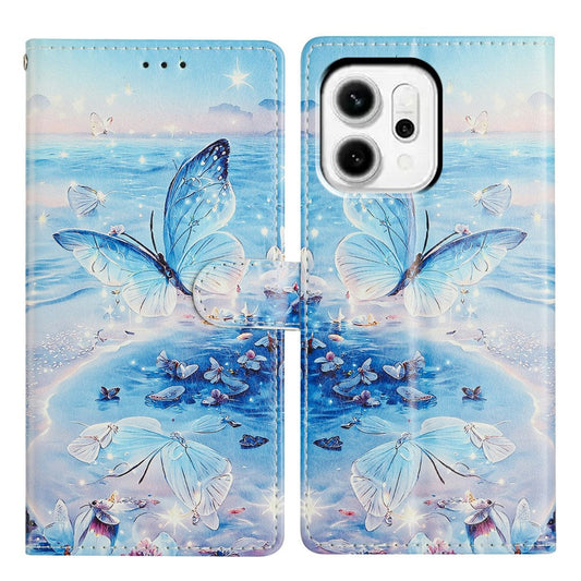 For Oppo Reno14 5G (Global) Case Pattern Printing Wallet Stand Flip Leather Phone Cover with Strap - Ocean Butterfly