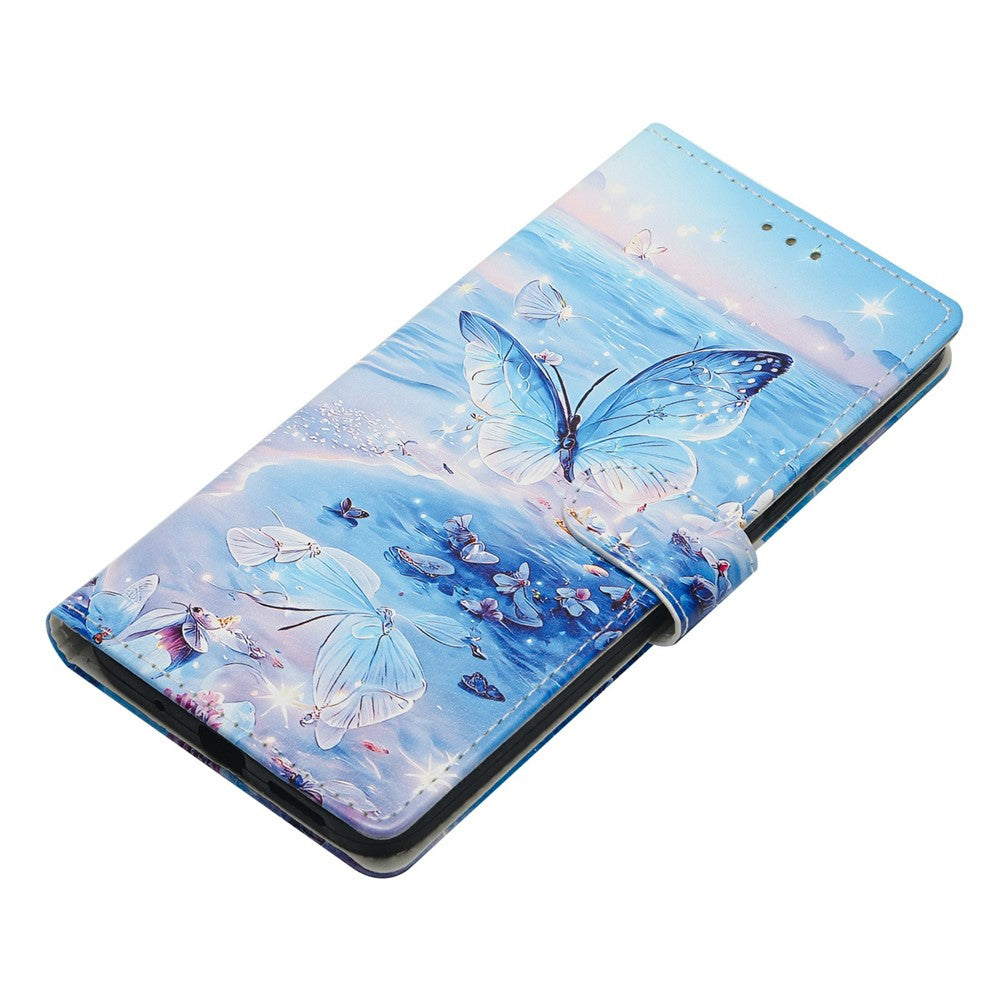 For Oppo Reno14 5G (Global) Case Pattern Printing Wallet Stand Flip Leather Phone Cover with Strap - Ocean Butterfly