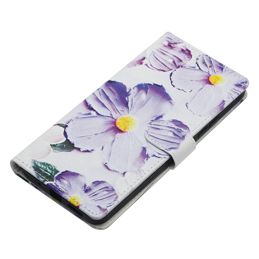 For Oppo Reno14 5G (Global) Case Pattern Printing Wallet Stand Flip Leather Phone Cover with Strap - Purple Flower