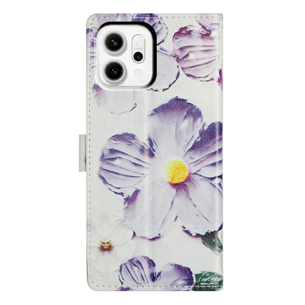 For Oppo Reno14 5G (Global) Case Pattern Printing Wallet Stand Flip Leather Phone Cover with Strap - Purple Flower