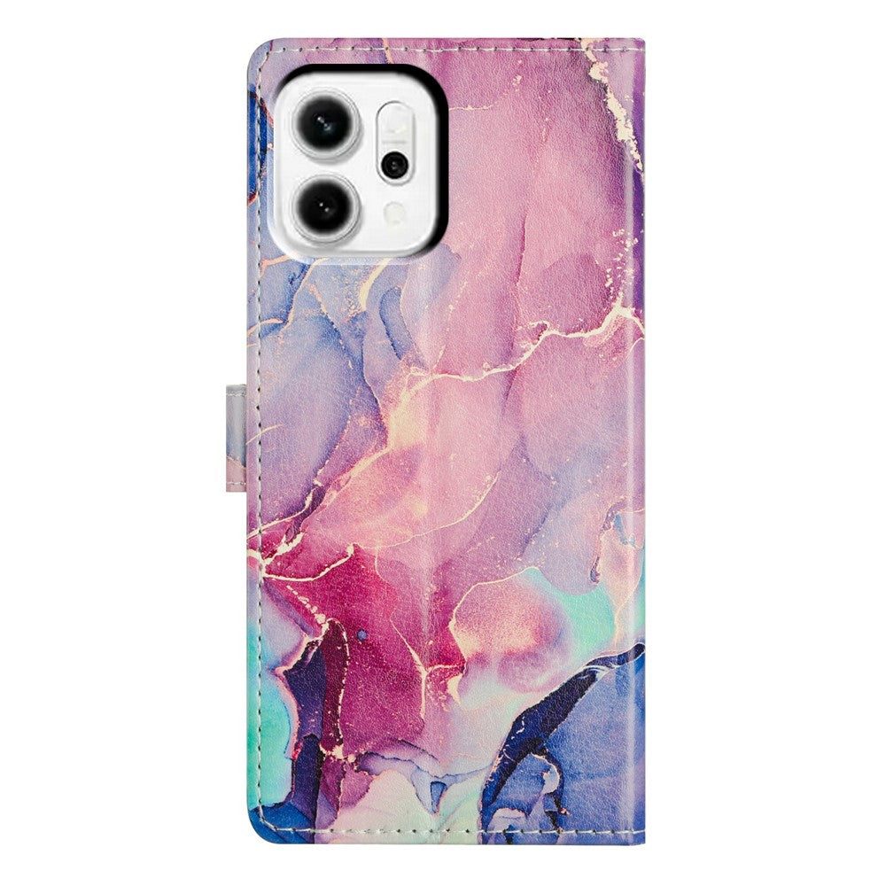 For Oppo Reno14 5G (Global) Case Pattern Printing Wallet Stand Flip Leather Phone Cover with Strap - Green Pink Marble