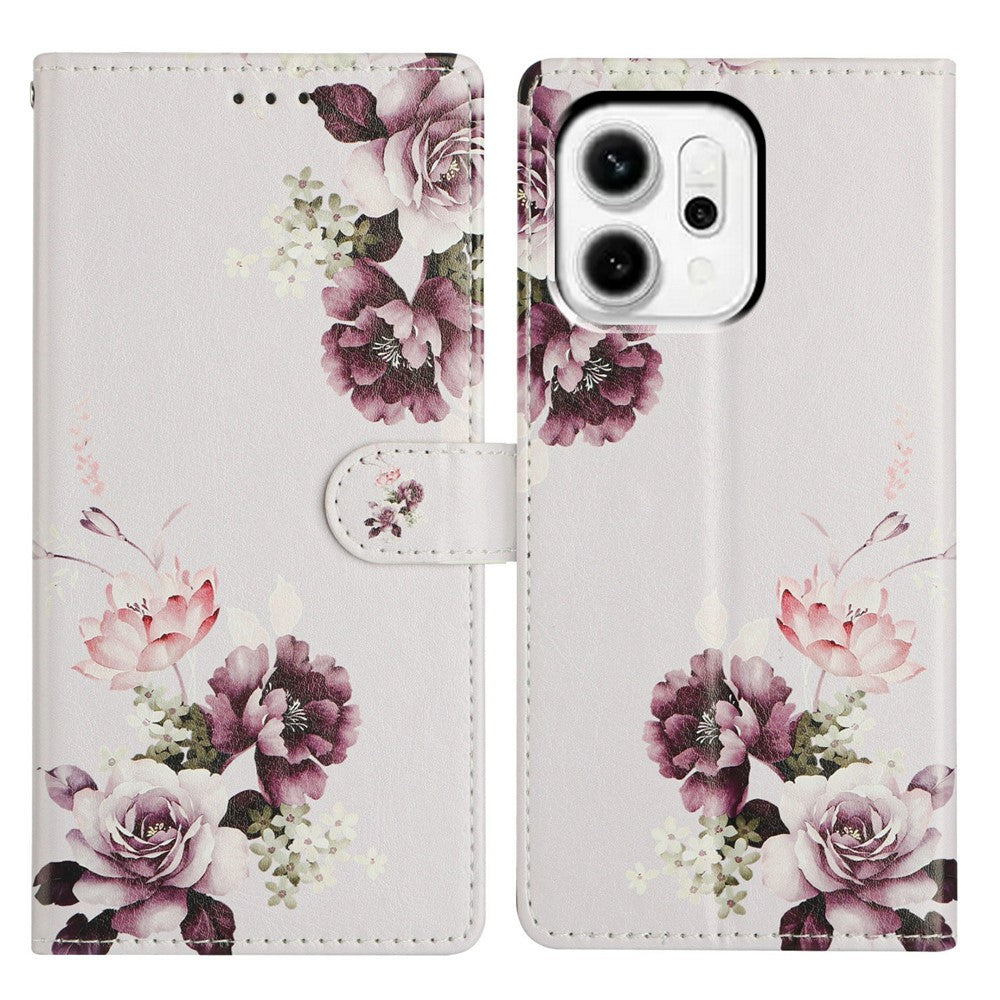 For Oppo Reno14 5G (Global) Case Pattern Printing Wallet Stand Flip Leather Phone Cover with Strap - Cross Rose