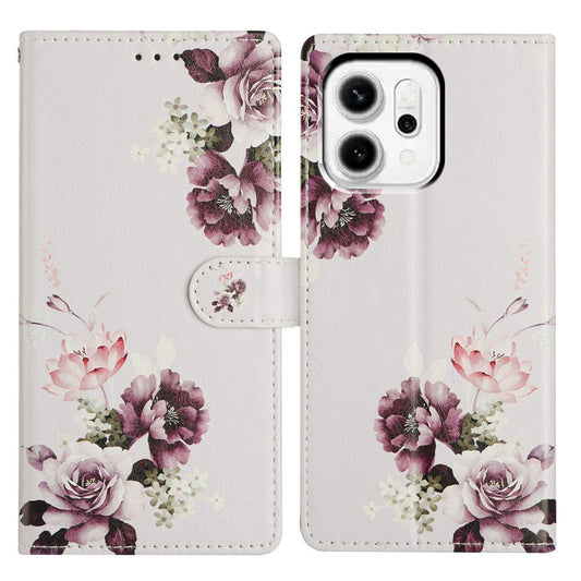 For Oppo Reno14 5G (Global) Case Pattern Printing Wallet Stand Flip Leather Phone Cover with Strap - Cross Rose